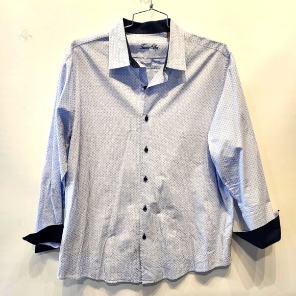 Tasso Elba Mens Blue Button Dress Shirt Casual Business Contrast Sleeve Size XL - Picture 1 of 5